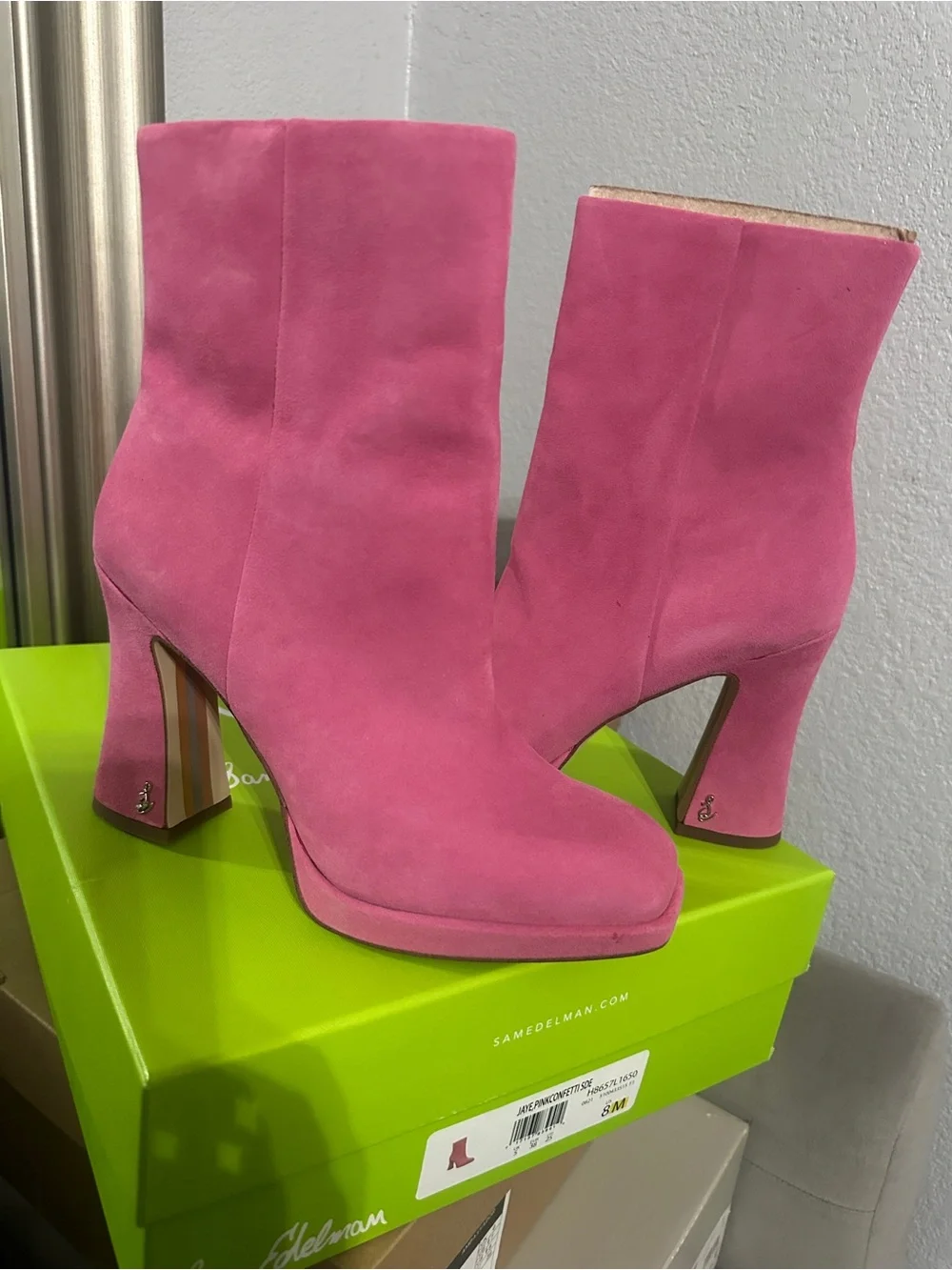 Sam Edelman Pink Suede Platform Ankle Boots